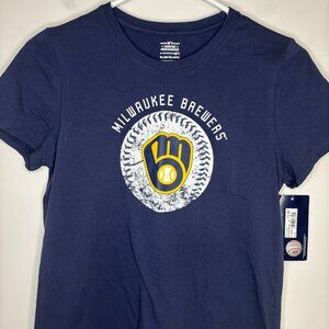 MLB NEW Milwaukee Brewers Short Sleeve Tee Womens XL Navy Baseball